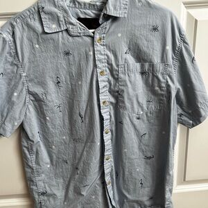 Men's Blue Short Sleeve Button-Up Shirt